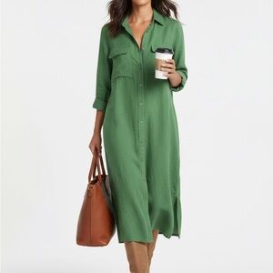 Linen Green Button-Up Shirt Dress made in Italy L